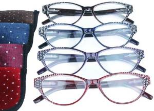 Fiore 4 pack of Glamorous Reading Glasses Enhanced with Sparkly Rhinestones