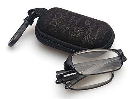 Slim Mini Black Flip Top Eyeglasses with Clip Holder Zipper Case