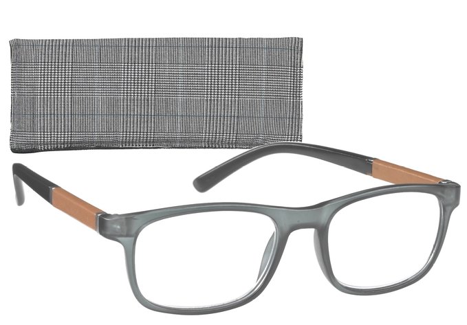 Rectangular Men's Reading Glasses with Leatherette Trim Temples