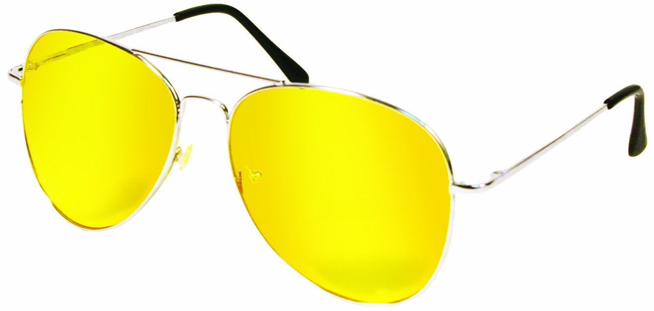 Yellow Polycarbonate Night View Aviator Style Glare Reduction Glasses
