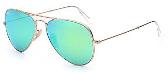 Ray Ban Aviator Sunglasses with Gold Rim and Aqua Lens