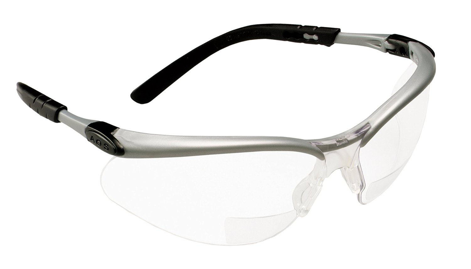 Safety Glasses with +2.0 Diopter Silver and Black Frame