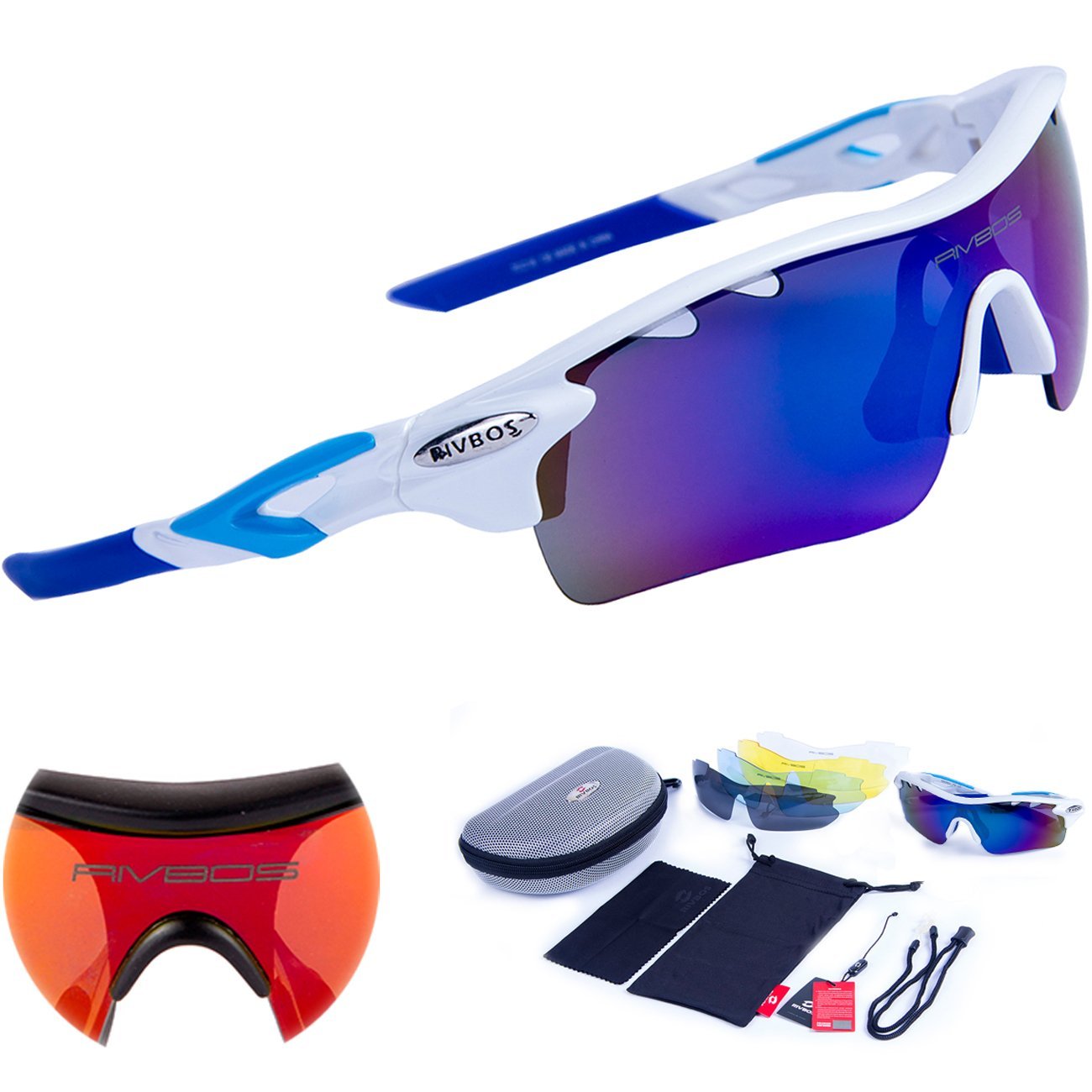 Rivbos Sports Sunglasses with 5 Interchangeable Fluorescent Lenses