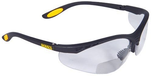 Dewalt Reinforcer Bifocal Clear Lens Protective Safety Glasses with Rubber Temples and Protective Eyeglass Sleeve