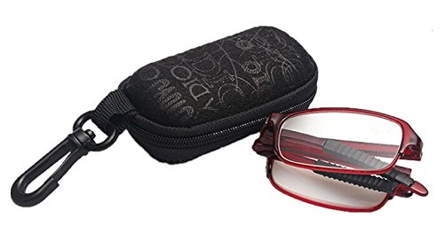 Stylish Red Folding Reading Glasses with Clip Holder Zipper Case