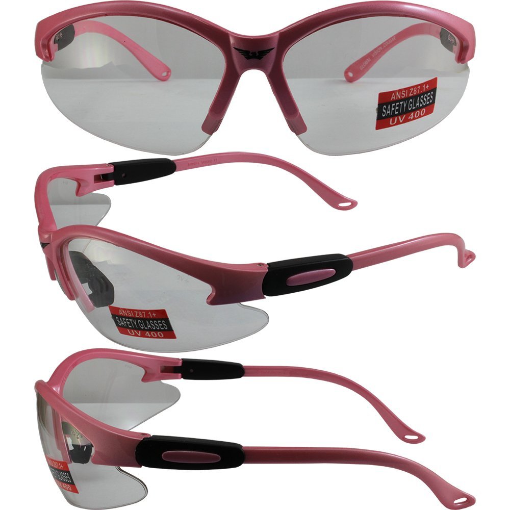 2 Pairs of Cougar AST Safety Glasses - Hot Pink Frame and One Pair with Smoked Lenses and One with Clear