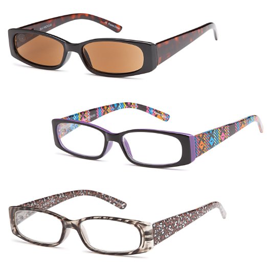 Three pair of Funky High Quality Spring Hinge Reading Glasses