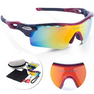 Sports Sunglasses with 5 Interchangeable fluorescent colored lenses