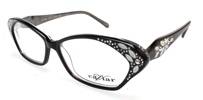 Caviar Jet Black Floral Crystals Designer Eyeglasses