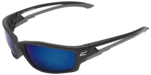 Edge Kazbek Polarized Safety Glasses, Black with Aqua Precision Blue Mirror