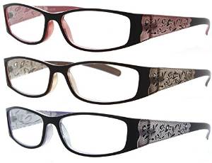 Fiore 3 pack of Beautiful Rhinestone Laser Engraved Reading Glasses