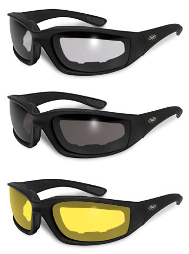 3 Pairs of Kickback Foam Padded Motorcycle Sunglasses