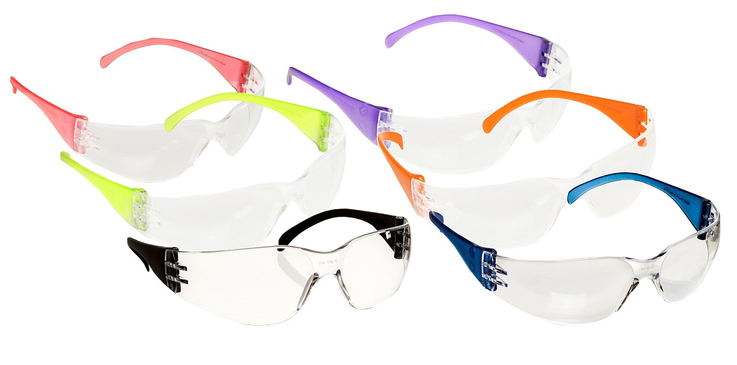 Pack of 12 Adult Safety Glasses with Multi Colored Frames