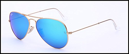 Original Ray Ban Aviator Sunglasses with Matte Gold Frame and Blue Mirror Lenses