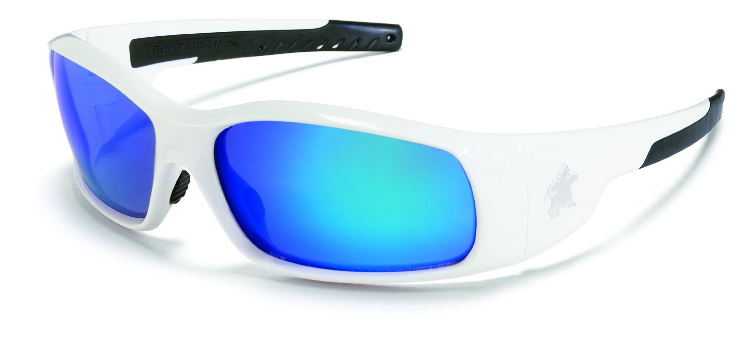 Swagger Brash Look Polycarbonate Dual Lens Glasses with Polished White Frame and Blue Diamond Mirror Lens